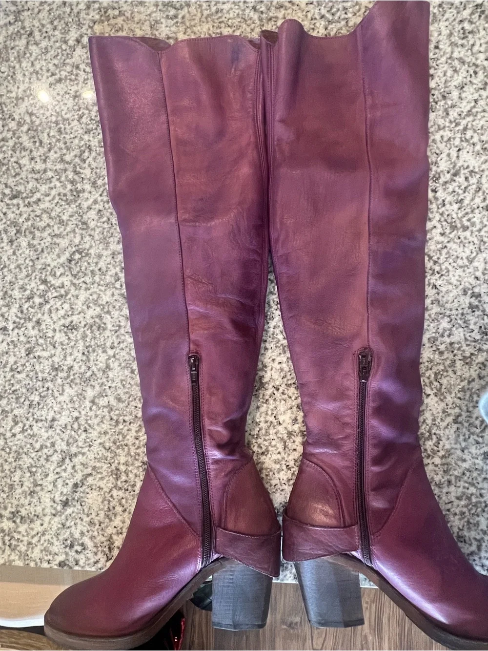 Free People Over-the-Knee Leather Boots in Deep Burgundy